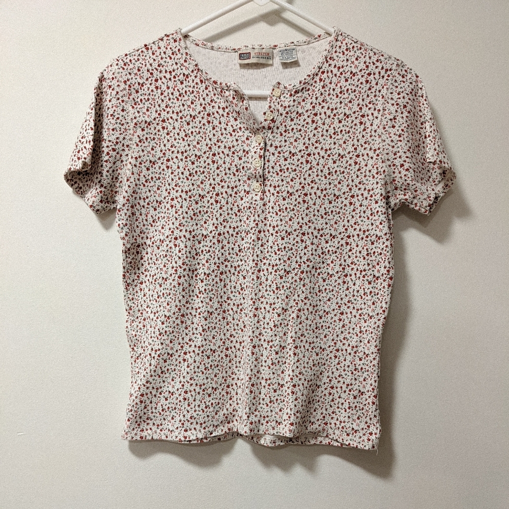 Vintage Floral Ribbed Babydoll Tee